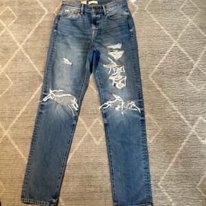 American Eagle Outfitters Slouch High Rise Distressed Blue Jeans